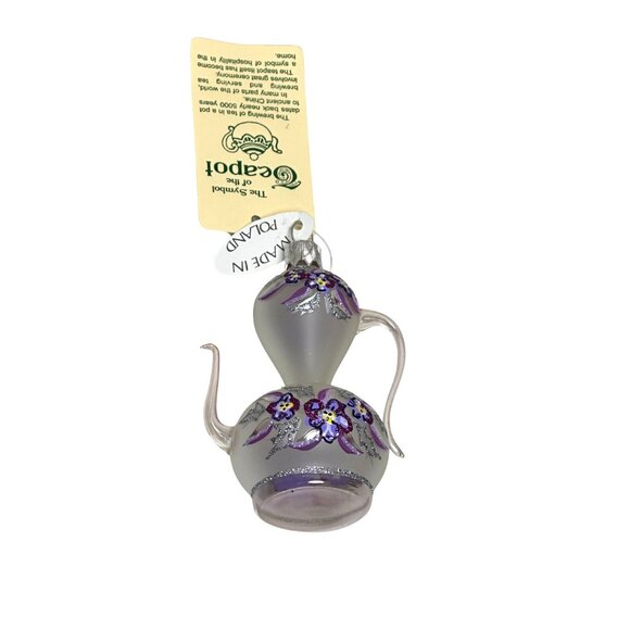 Hand Blown Glass Teapot Ornament Made in Poland – Purple Floral Christmas Orname - Picture 4 of 4